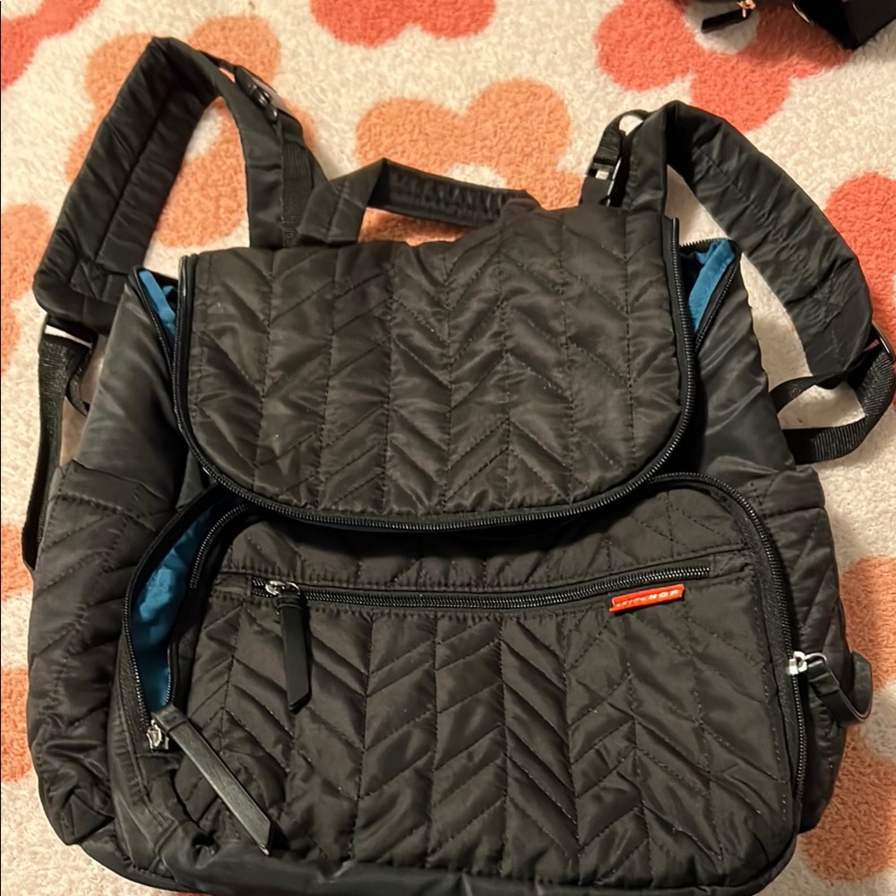 Skip Hop Black Quilted Backpack with Blue Accents